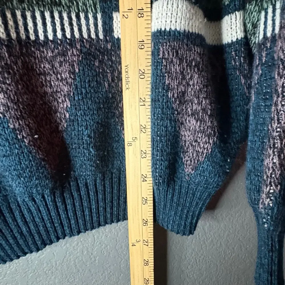 Vintage 90s Michael Gerald Knit Sweater Mens M  Green Geometric Grandpa Retro